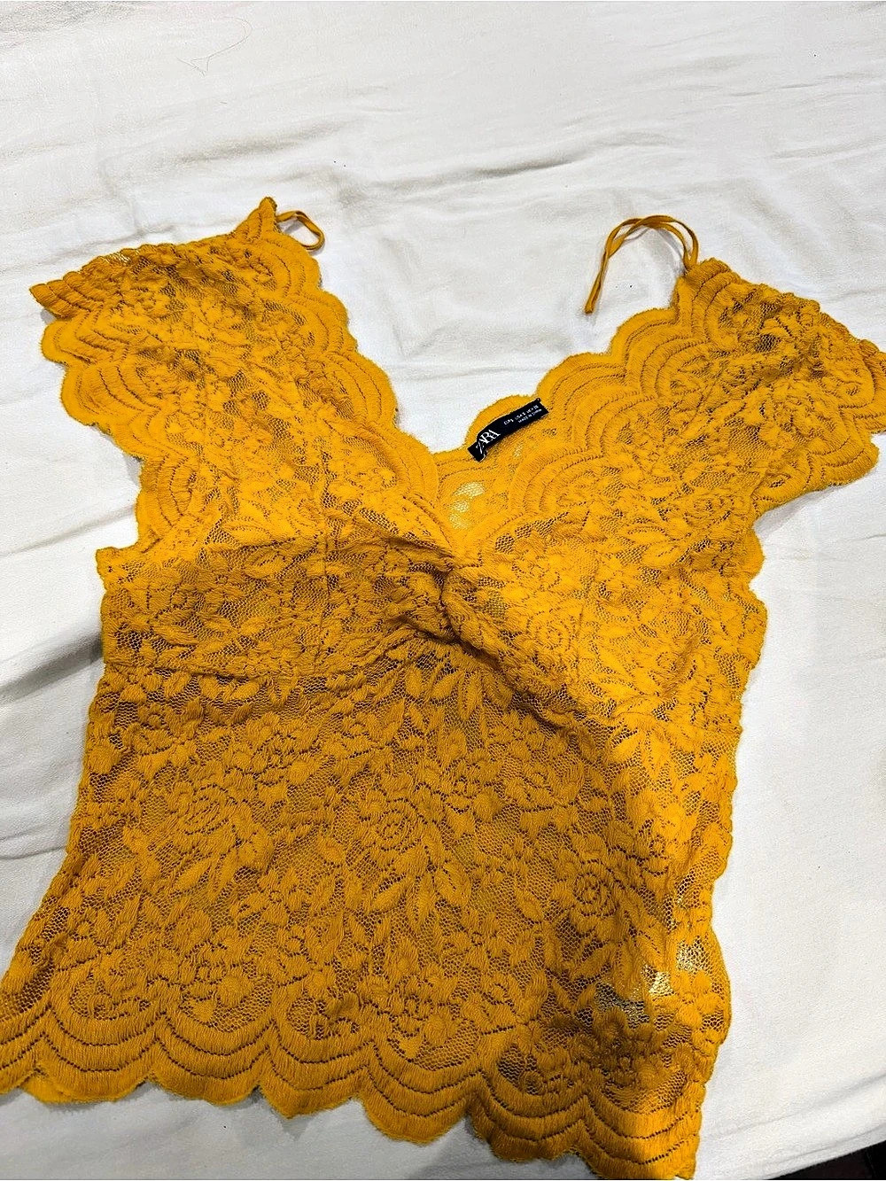 ZARA Mustard Yellow Floral Lace V-Neck Camisole